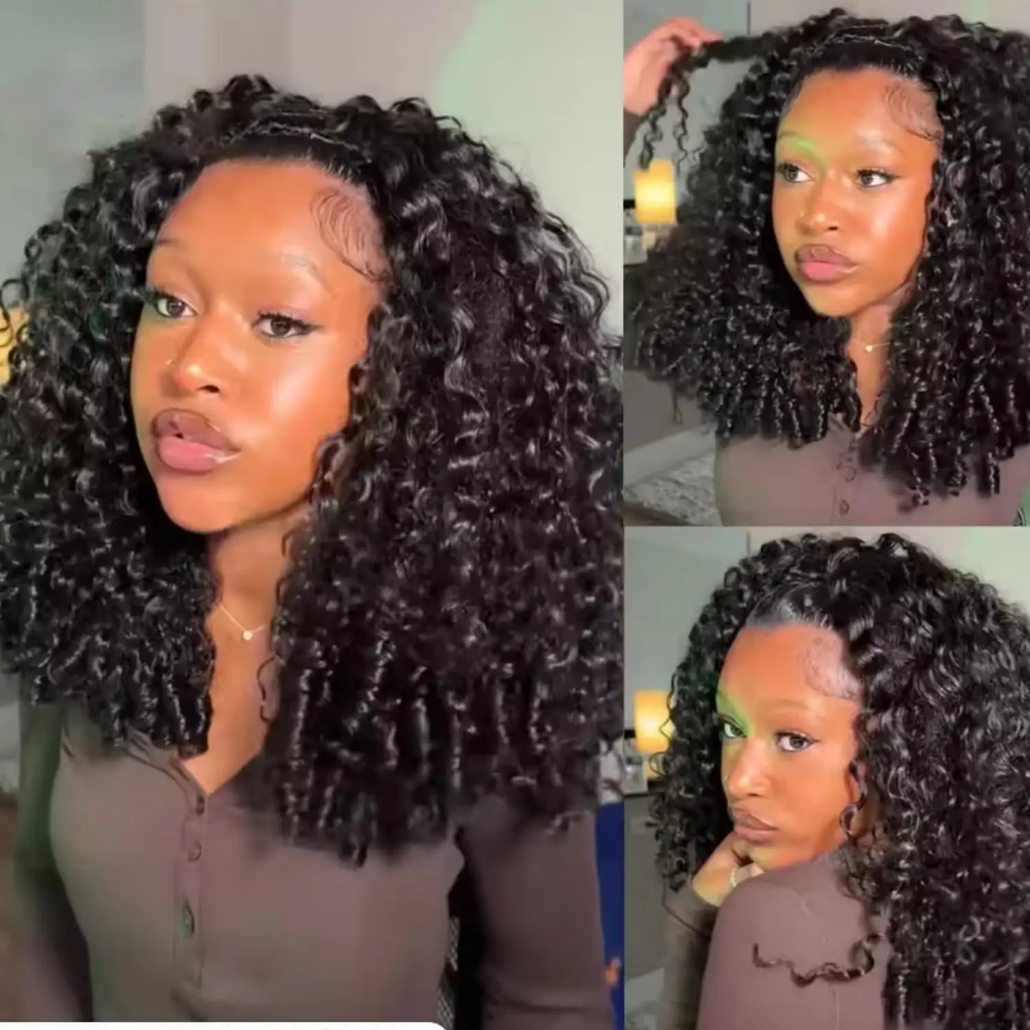 [Half Wig]MYLOCKME Hair Burmese Curly Half Wig Human Hair 180 Density 3 In 1 Seamless Flip Over Glueless Easy To Wear Beginner Friendly Curly Half Up Half Down Wig Beginner Friendly with Drawstring