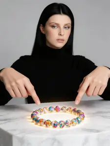 8mm Colorful Painted Stone Bangle Bracelet, Adjustable Elastic Beaded Bracelet for Women Men, Dainty Stackable Artistic Crystal Jewelry Gift