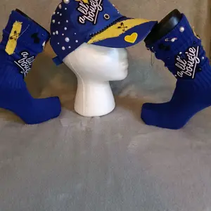 "A Lil Bougie" Blue and Yellow Junk Hat and Socks Set