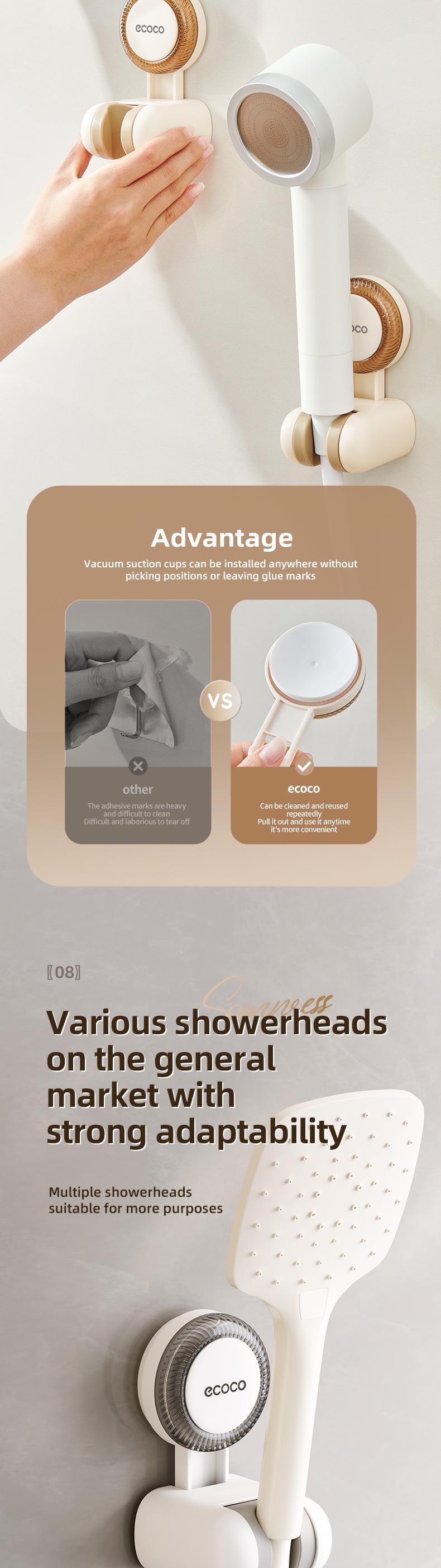 RENEMOS Relocatable Shower Head Holder - Damage-Free Suction Cup Mount - No Drill, No Tools Needed - Adjustable Shower Stand for Tile & Glass - Reusable & Removable - Perfect for Apartments & Rentals