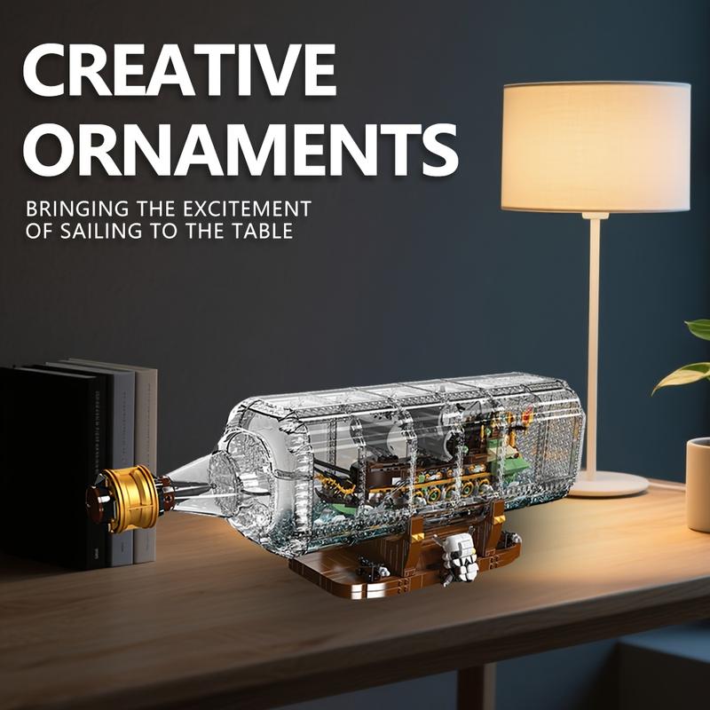 Green Pirate Ship In A Bottle Building Block Sets For Adults 2499pcs  Detachable Bottle Design Unique Home Decor With Stand Ideal Birthday Gifts
