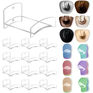 Cowboy Hat Rack(12Pack)-Wide Brimmed Organizer- Adhesive Cowboy Holder-2.2Inch Hooks for Walls-2 Mounting Option Holder- Hangers for Doors and Closets-Clear