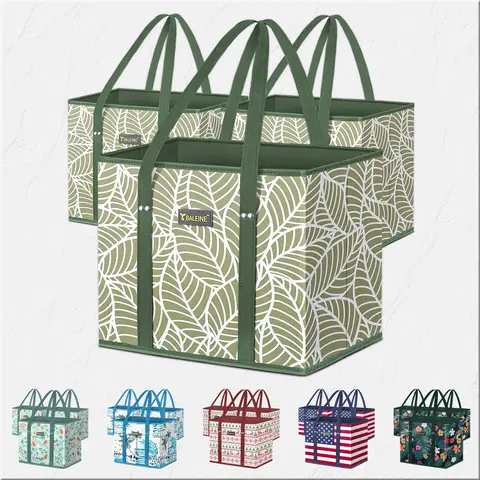 3-Pack Heavy-Duty Reusable Grocery Bags - Durable, Expandable, Large Capacity, Lightweight, Water Resistant Foldable Tote Bags for Shopping, Picnic Use, Durable Shopping Bags, Expandable Shopping Bags