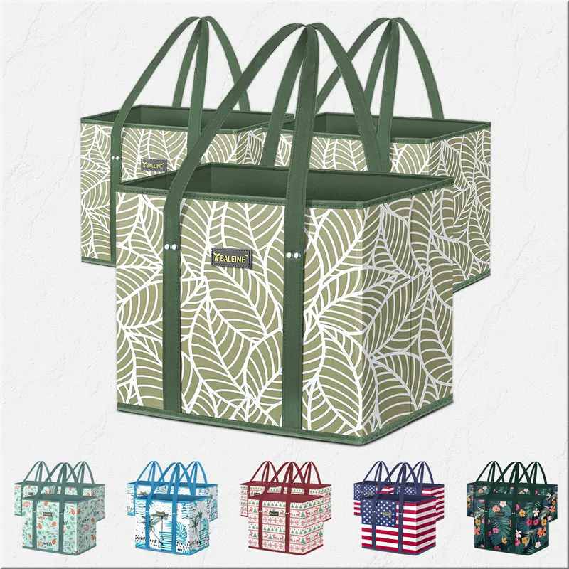 3-Pack Heavy-Duty Reusable Grocery Bags - Durable, Expandable, Large Capacity, Lightweight, Water Resistant Foldable Tote Bags for Shopping, Picnic Use, Durable Shopping Bags, Expandable Shopping Bags