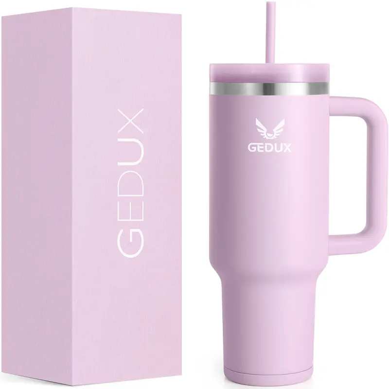 GEDUX 40oz Vacuum Insulated Stainless Steel Tumbler - Portable Handle, 2-in-1 Leak-Proof Lid, Non-Slip Silicone Base, Cupholder-Friendly Shape, Dishwasher Safe 500-1000ml Insulated Drinkware Flasks for Spill-Free Carry