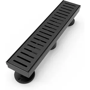 12 Inch Linear Shower Drain Rectangular Floor Drain with Accessories Capsule  Cover Grate Removable SUS304 Stainless Steel CUPC Certified Matte Black