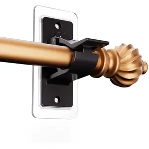 Black Rod Brackets Holders No Drilling, (20 Pack) Self Adhesive Heavy Duty Hooks, Universal Plastic Adjustable Curtain Hangers Support up to 20lbs