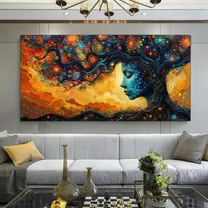 1pcs framed canvas painting - modern tree of life and woman canvas painting art for living room modern canvas poster for living room, bedroom, office, gift giving, ready to hang