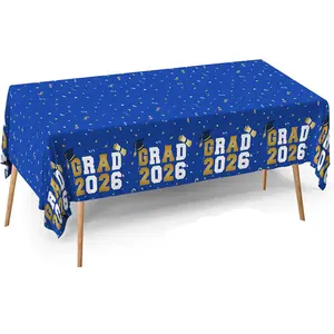 Graduation Ceremony Tablecloth (1 piece) - 140*178cm, Disposable Plastic Tablecloth for the Class of 2026 Graduation Party |     Graduation Party Decorations and Supplies, with GRAD 2026 Blue Lettering