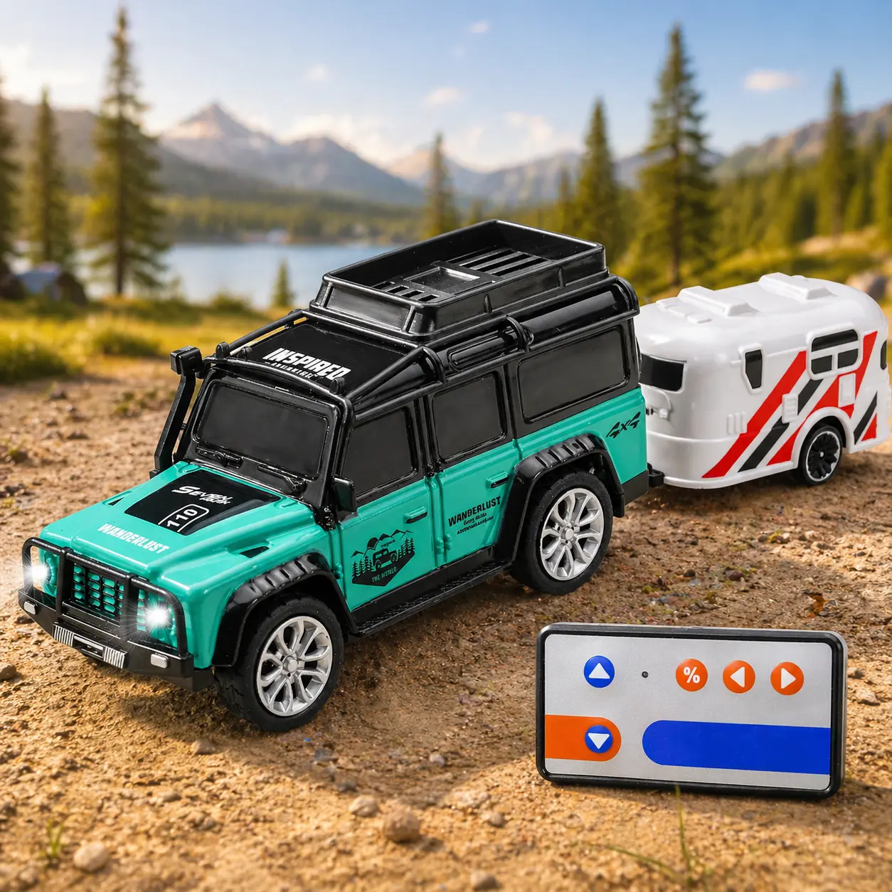 Remote Control Car with Camper Trailer for Kids, 2.4GHz RC SUV Toy with Speed Control, Light Effects & Portable Travel Trailer, Small Remote Car Gift for Boys Girls