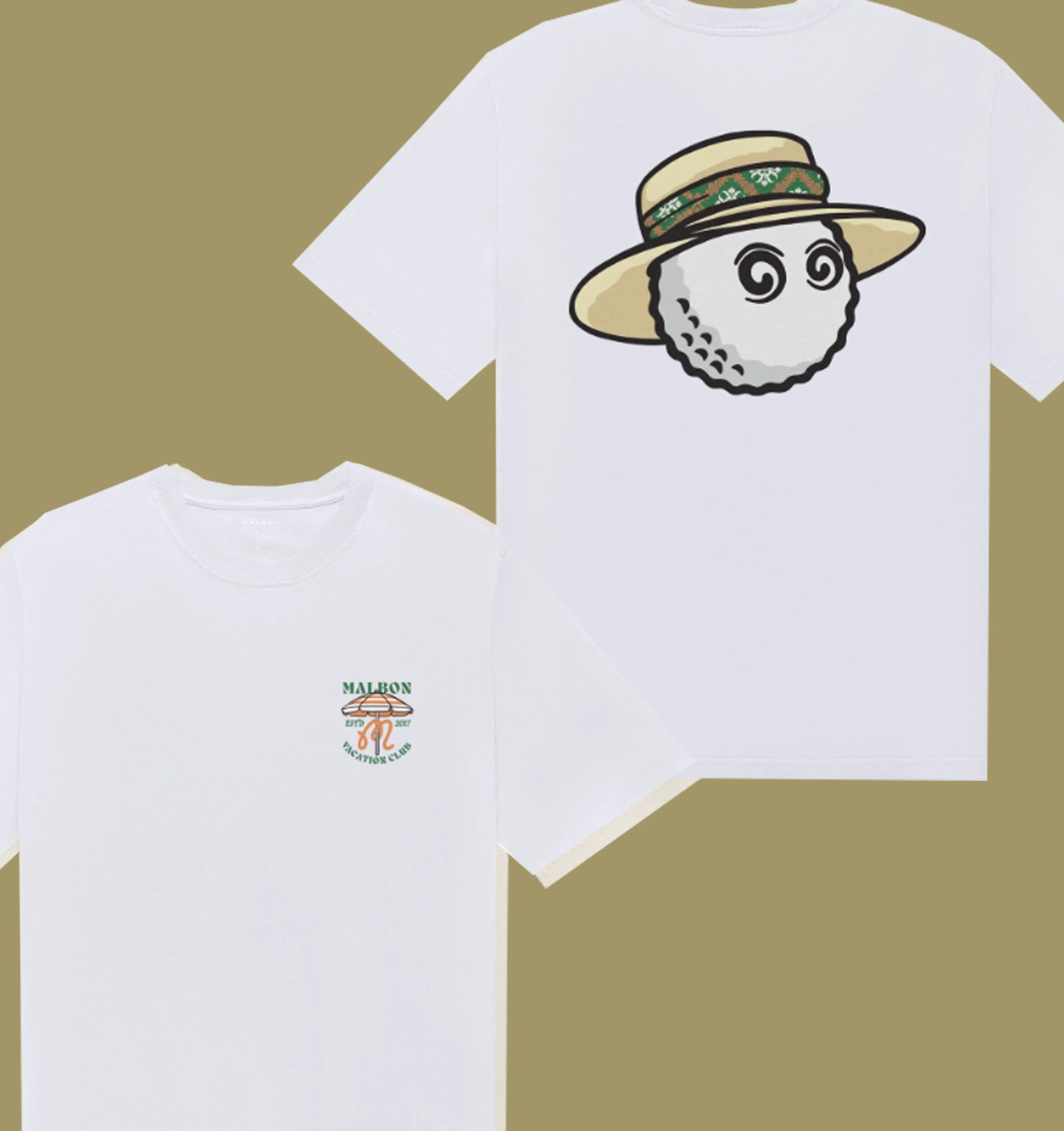 Malbon Vacation Club Golf Shirt, Straw Hat Bucket Character T-Shirt, Beach Summer Golf Tee, Golf Lover Gift, Graphic Tee for Him, Retro Streetwear Shirt