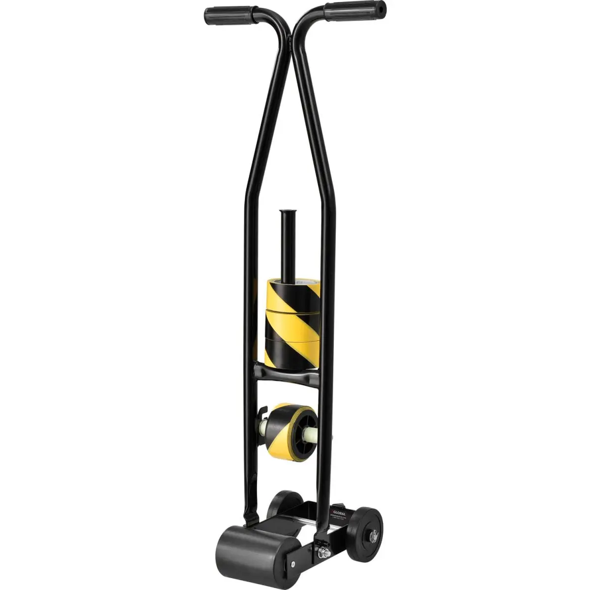 Global Industrial 708175 Floor Tape Applicator - 4.5 in Capacity, 16.5 lbs, 2.76 in H x 14.17 in W x 49.61 in L, 39 in Height, Axle-Mounted Wheels, All Seasons Use, Dual Grip, Fast Apply, Steel Tube, Various Floors Compatibility