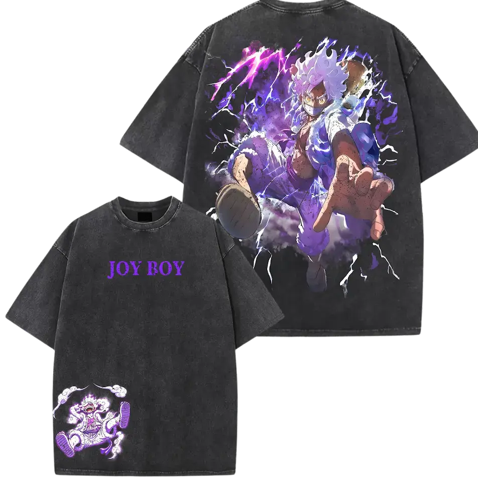 Jooy Boy Lufffy Awakening Mode Washed Tee, Sun God Nika Graphic Shirt For Anime Fans, Retro 90s Style, Pirate King Adventure | GN290126.R0459.ID01 Tshirt