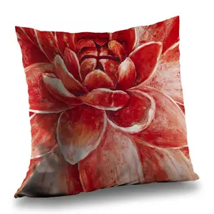 212 MAIN Standard Size 14x14 in. Red Chrysanthemum Botanical Motif Throw Pillow - Soft Texture Twill Weave Poly Twill Home Decor Pillow