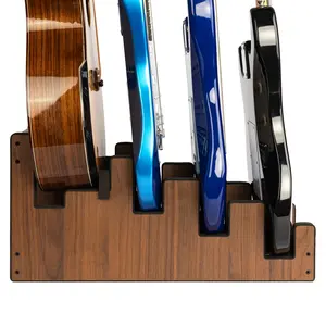 STRICH Wooden Guitar Stand for Multiple Guitars, 4-Holder, Front Display Space-Saving Floor Guitar Rack for Home, Studio, Stage, Walnut Color, GS-5W(For 3 Electric+1 Acoustic)