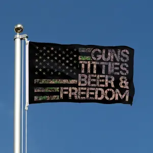American Beer and Freedom American Flag Banner, 3x5ft (90*150cm) / 2x3ft (60*90cm), 2 metal eyelets, single-sided printing, suitable for indoor, outdoor, home, room, men's private space, party, bar, event, decoration, ornament., Light