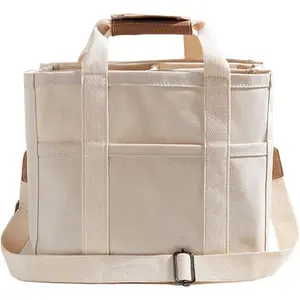 Women's Large Capacity Canvas Tote Bag with Multi Pockets & Compartments, Adjustable Crossbody Strap, Business Multifunctional Bag, Casual Shoulder Satchel