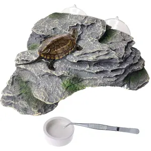 Basking Platform for Turtles Tortoise Dock Resin Resting Rock Reptile Habitat Climbing Ornament Floating Ledge Aquarium Decoration with 2 Pcs Suction Cups for Frogs Newts Lizard(3 Pcs)