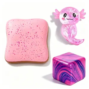 3-Piece Squid Squeeze Toy Set, Stress Relief Fidget, Squishy Fidgets, Stress Ball for Kids and Adults, Sensory Cube for Autism, Classroom Prize, Birthday Party Gift