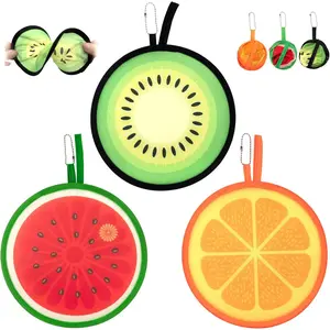 3 PCS Round Foldable Hand Fans, Fruit Style Handheld Folding Fan Portable Cooling Fans for Summer Events, Outdoor Travel, Festival Party Decorations, Game Favors