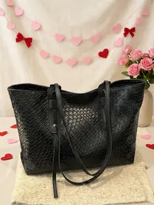 Valentine's Day Large Capacity PU Woven Handbag, Women's Casual Shoulder Bag, Simple Style for Office, Work, Travel, Party Use, PU Tote Satchel
