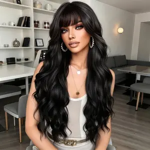 28-Inch Long Wavy Bangs Wig for Women, Heat-Resistant Fiber, Natural Look, Ideal for Daily Wear, Parties, Role Play
