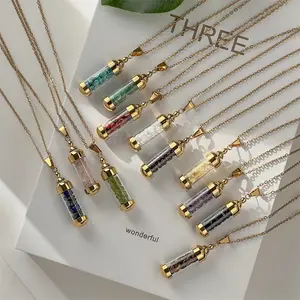 Fashionable openable perfume bottle pendant, necklace with colorful gravel wishing bottle stainless steel pendant clavicle chain