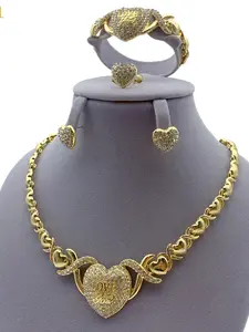 Luxury Xo Heart Crystal Jewelry Set, Elegant Wedding Party Bride Necklace Ring Earrings Bracelet Set, Four Piece Luxury Gift