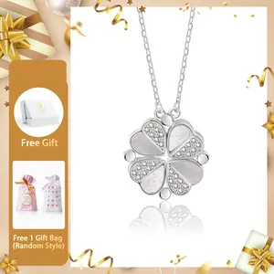 Moissanite 0.1ct Convertible Lucky Four-Leaf Clover Copper Pendant Necklace Wedding Engagement Anniversary Gift for Women