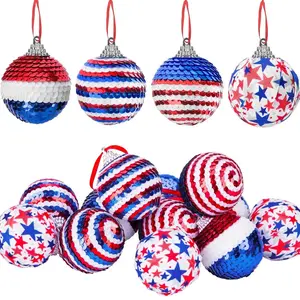 Hanging Balls – 1.57" Red White Blue Sequin Ornaments, Patriotic 4th of July Party & Memorial Day Decorations, Veterans Tribute, USA Themed Summer Holiday, Easy-to-Hang Patriotic Decor