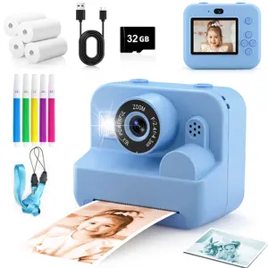 Kids Colorful Instant Printing Camera, 16x Digital Zoom, HD Digital Camera Comes with 32GB SD Card, 4-Color Print Paper, DIY Instant Color Photo Printer Toys for Christmas Birthday Gift