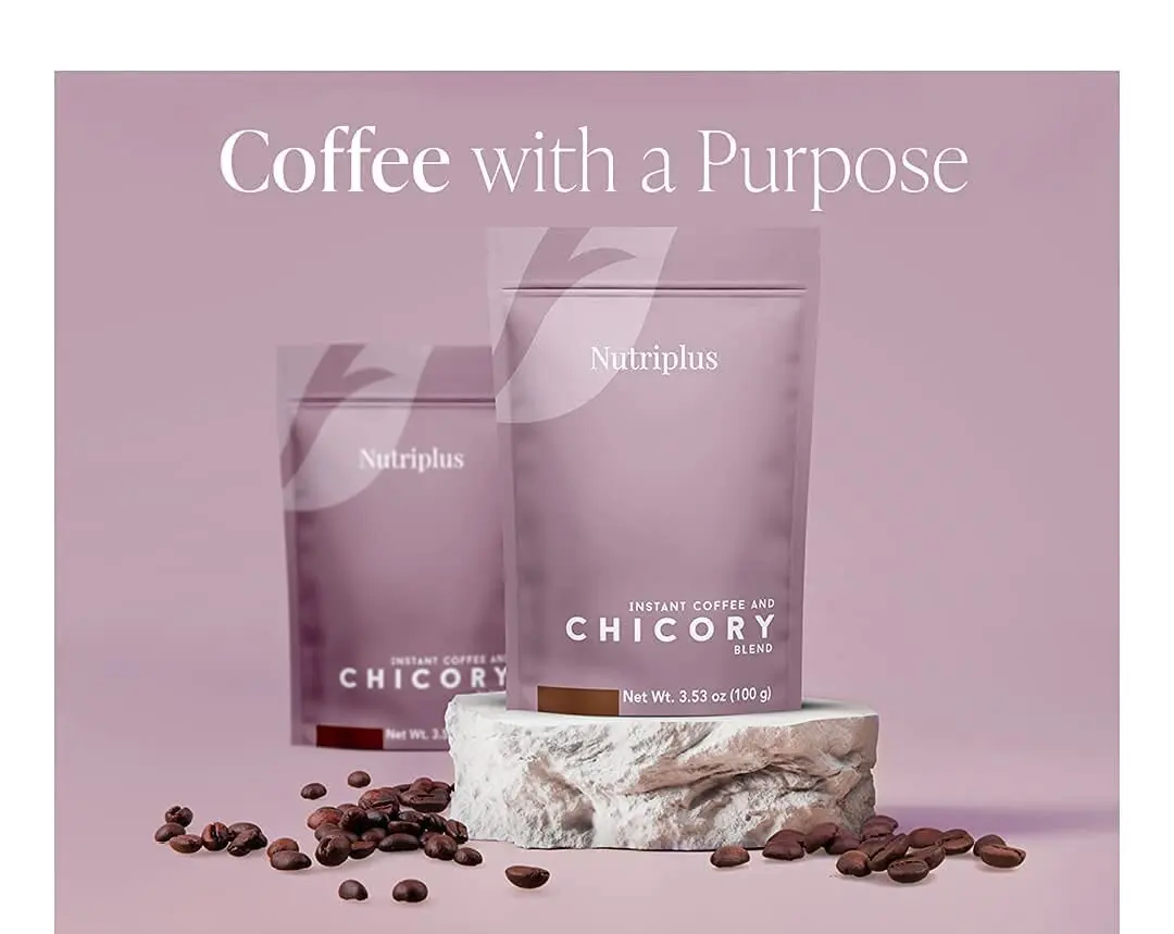 Nutriplus Chicory Coffee Flavor Fiber Vitamin Beverage - Vegan Indian Grown Instant Coffee Blend with Magnesium Zinc & Antioxidants
