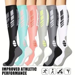 Motion Force 6 Pairs of Compression Socks for Women and Men Sports Socks for Cycling Running Hiking Travel Outdoor Sports Ankle Thigh High Socks with Adult Support Tubes thigh high socks socks for women compression socks women