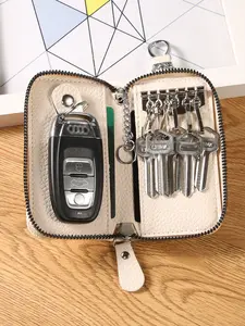 Unisex Key Pouch, Mens & Womens Car Key Holder Bag, Keychain Case Wallet with 6 Hooks, 2 Card Slots, Zipper Closure, Car Key Accessory