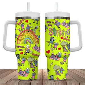 Neon Yellow Slipknot Spit It Out Funny Tumbler With Handle, 40oz Stainless Steel Tumbler With Handle, Leak-Proof and Stylish for Everyday Use Insulation