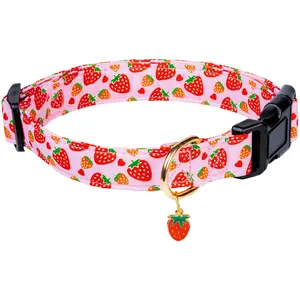 Cute Cotton Dog Collar For Small Medium Large Dogs Special Design Pink Strawberry With Pendant Girl Female Soft Adjustable Puppy Collars Pet