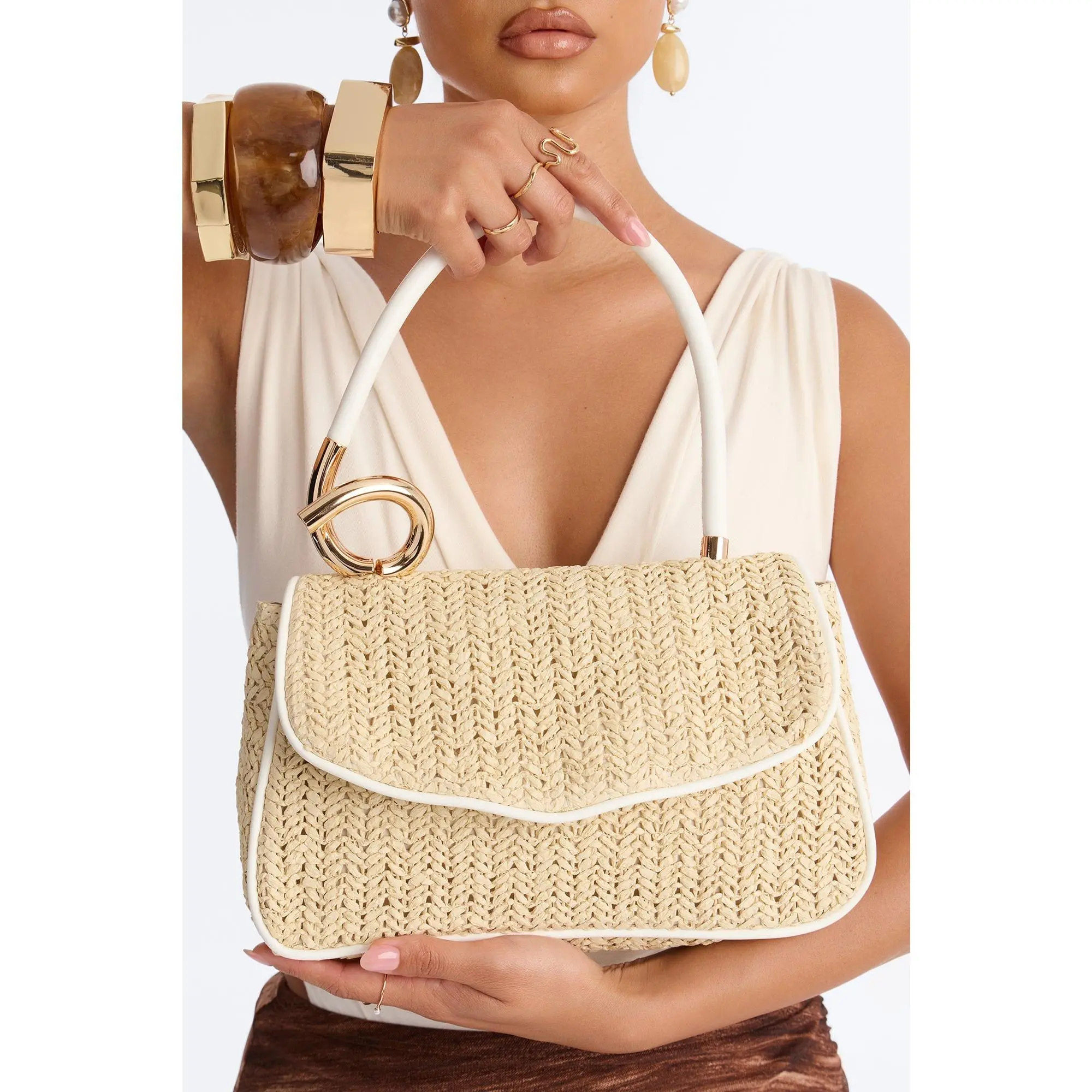 She's Twisted Satchel Handbag - Ivory