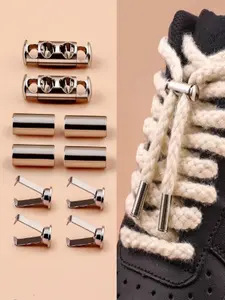 Unisex Cotton Casual Shoe Laces with Metal Spring Press Button, No-Tie Lazy Shoelaces, Thickened Canvas Straps, Men & Women