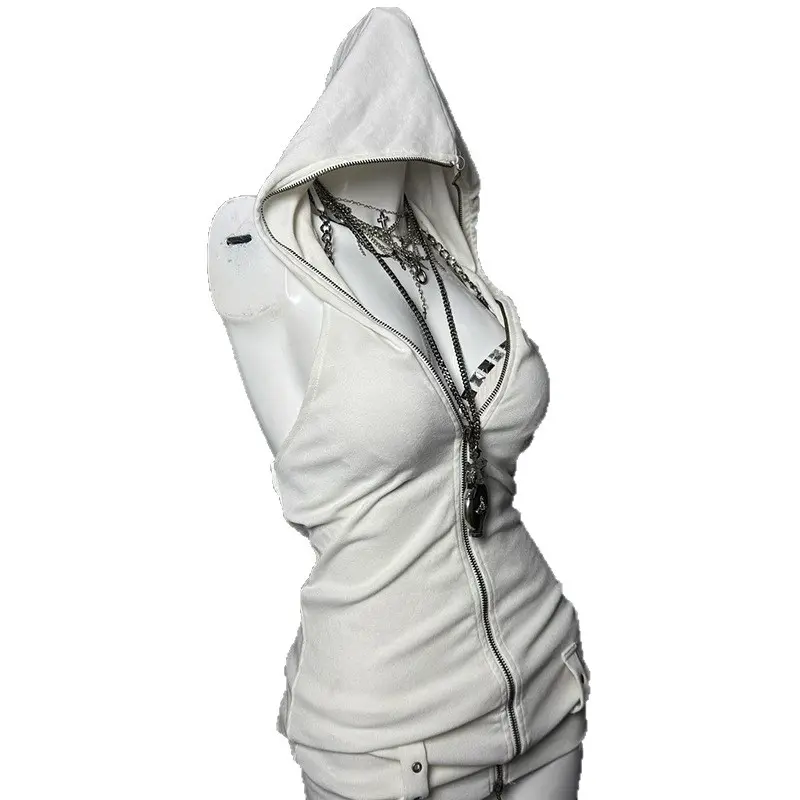 TOP 2025 new personality street wasteland style hooded sexy simple sleeveless vest top for women
