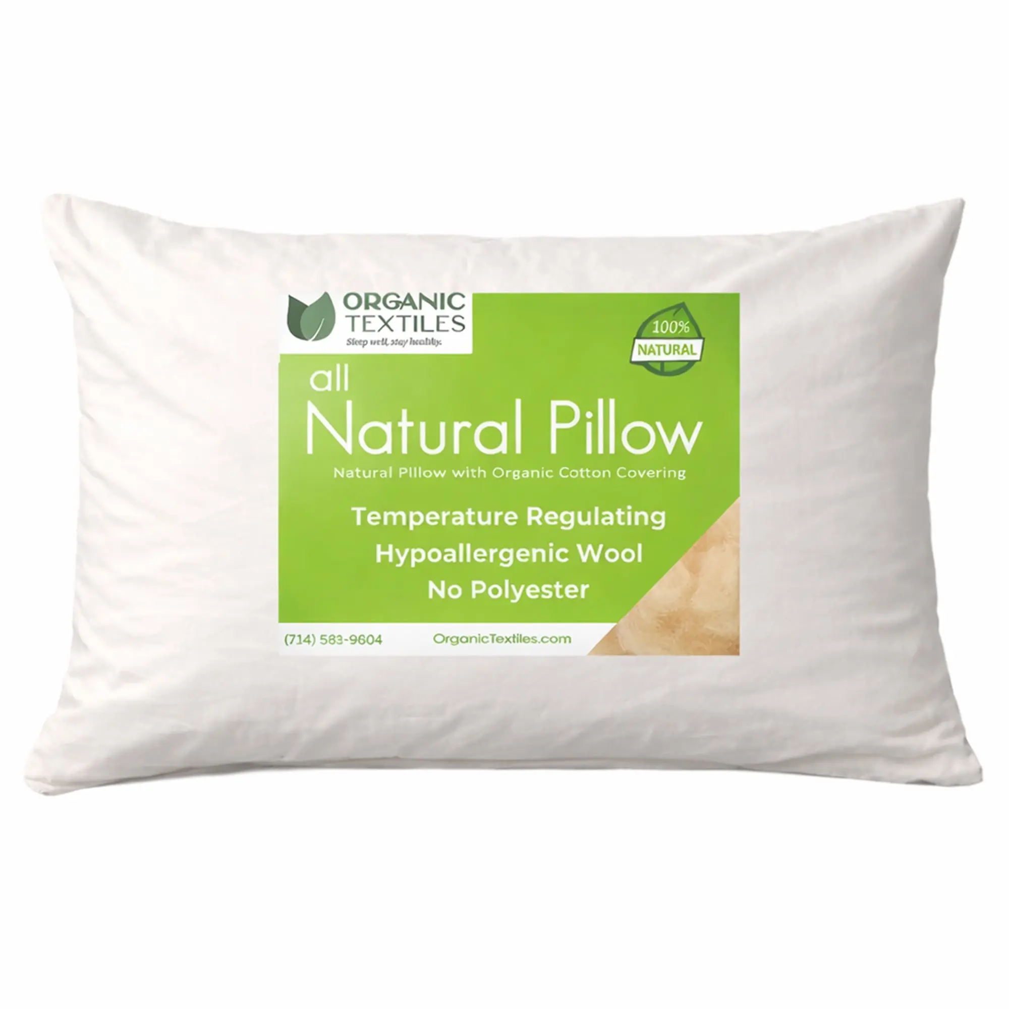 Australian Wool Filled Bed Pillow with GOTS Certified Cotton Cover for Side, Back or Stomach Sleeper