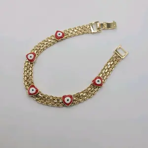 Beautiful Bracelet Red Hearts with an eye  7.5 Inches 7 Millimeters Laminated Gold Jewelry for Women