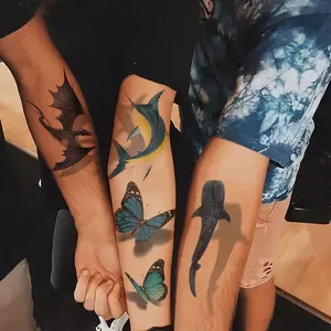 10 Pcs 3D Realistic Tattoo Stickers, Waterproof Summer Tattoo Papers, Butterfly Ocean Animal Designs, Trendy European Style