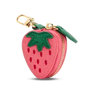 Mini Fruit Coin Purse Keychain Cute Small Change Purse Bag Charms for Handbag Leather Strawberry Coin Pouch for Women