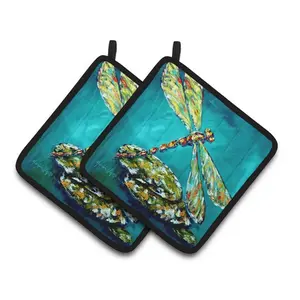 212 MAIN Dragonfly Matin Fabric Pot Holders, 7.5x3x7.5 in Thick Insulated Fabric, Hanging Indoor Kitchen Accessory for Executive Chefs (Pair)