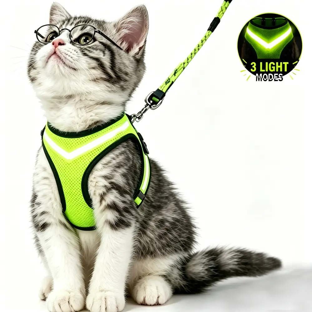 【Customer Favorite】 Rechargeable LED Light Up Step-In Air No Pull Dog & Cat Harness, Free Bonus 5ft Reflective Neoprene Leash Set, Breathable Adjustable Mesh Walking Vest for Small Medium Pets girl personalized