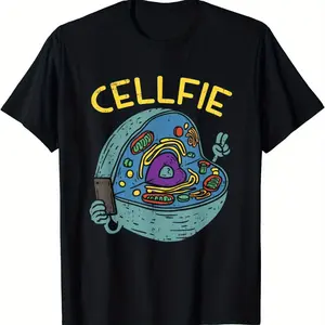 Cell Fie Science Humor Men's Crew Neck Short Sleeve T-Shirt - Stylish, Comfortable, Perfect for Spring and Summer, Athletic Fit - Great Gift Idea