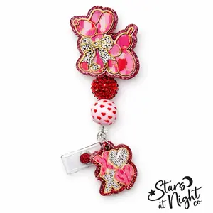 Valentine Pink Balloon Dog Badge Reel Beaded Retractable ID Holder for Nurses with Heart Beads and Rhinestone Accents - Stars At Night Co