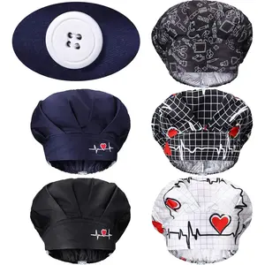 5 Count Bouffant Caps with Button and Sweatband, Adjustable Working Hats Nurse Caps for Women Men