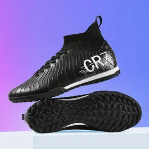 Professional Men's Soccer Shoes with TF Studs - Non-Slip Rubber Sole, Breathable High-Top Design, Lightweight PU Upper with Striped Pattern, Suitable for Training, Matches, Outdoor Grass - Four Seasons Classic Black Soccer Shoes, Sports Footwear, Soccer