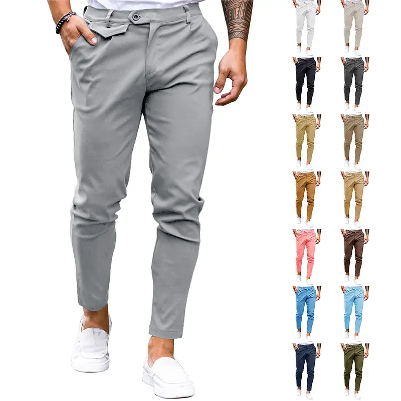 Mens Chinos Slim Fit Pants Flat Front Stretch Skinny Tapered Dress Pants Comfort Casual Solid Trousers Menswear Shirts Classic Pocket Menswear